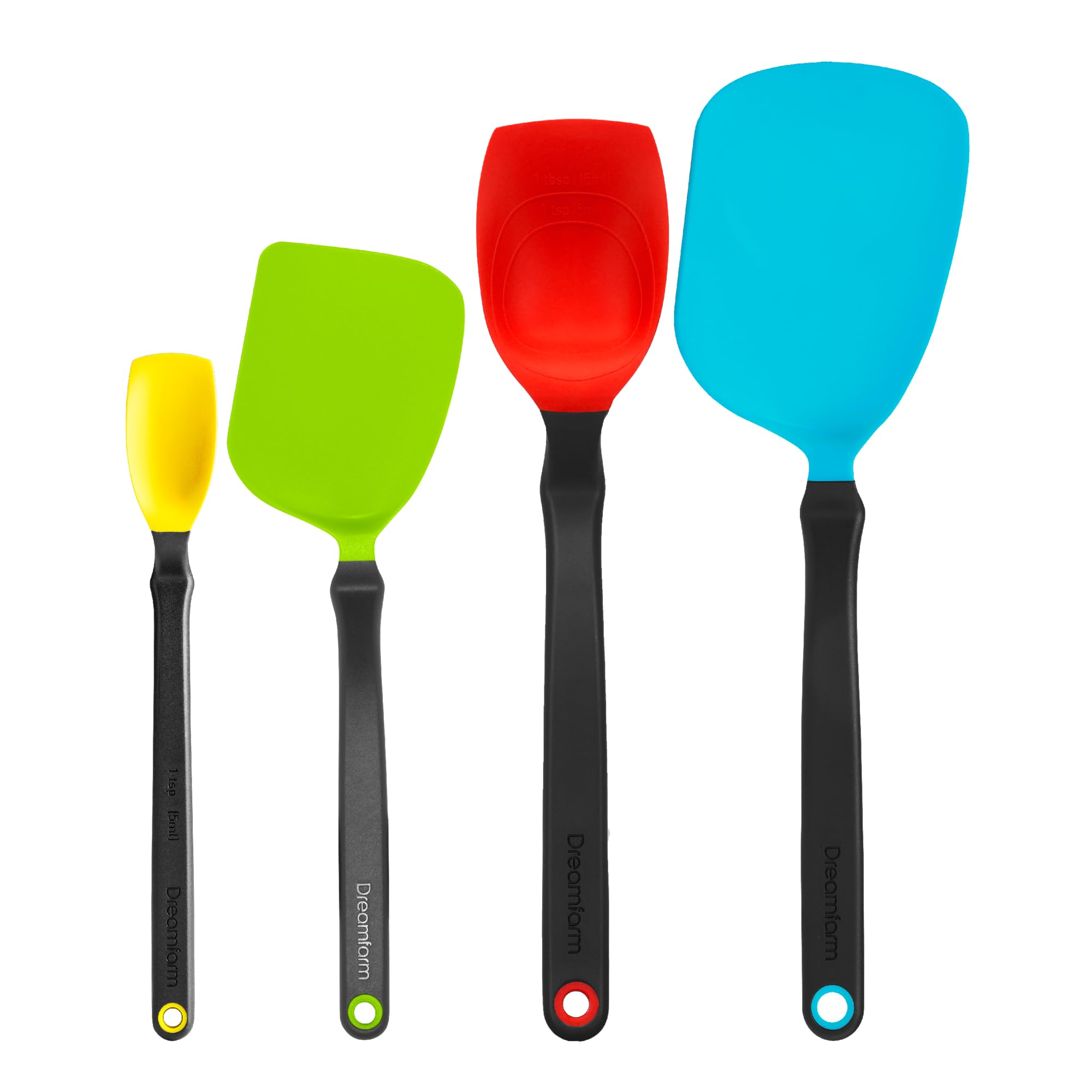 Dreamfarm Supoon with flat squeegee tip for easy pan scraping.
