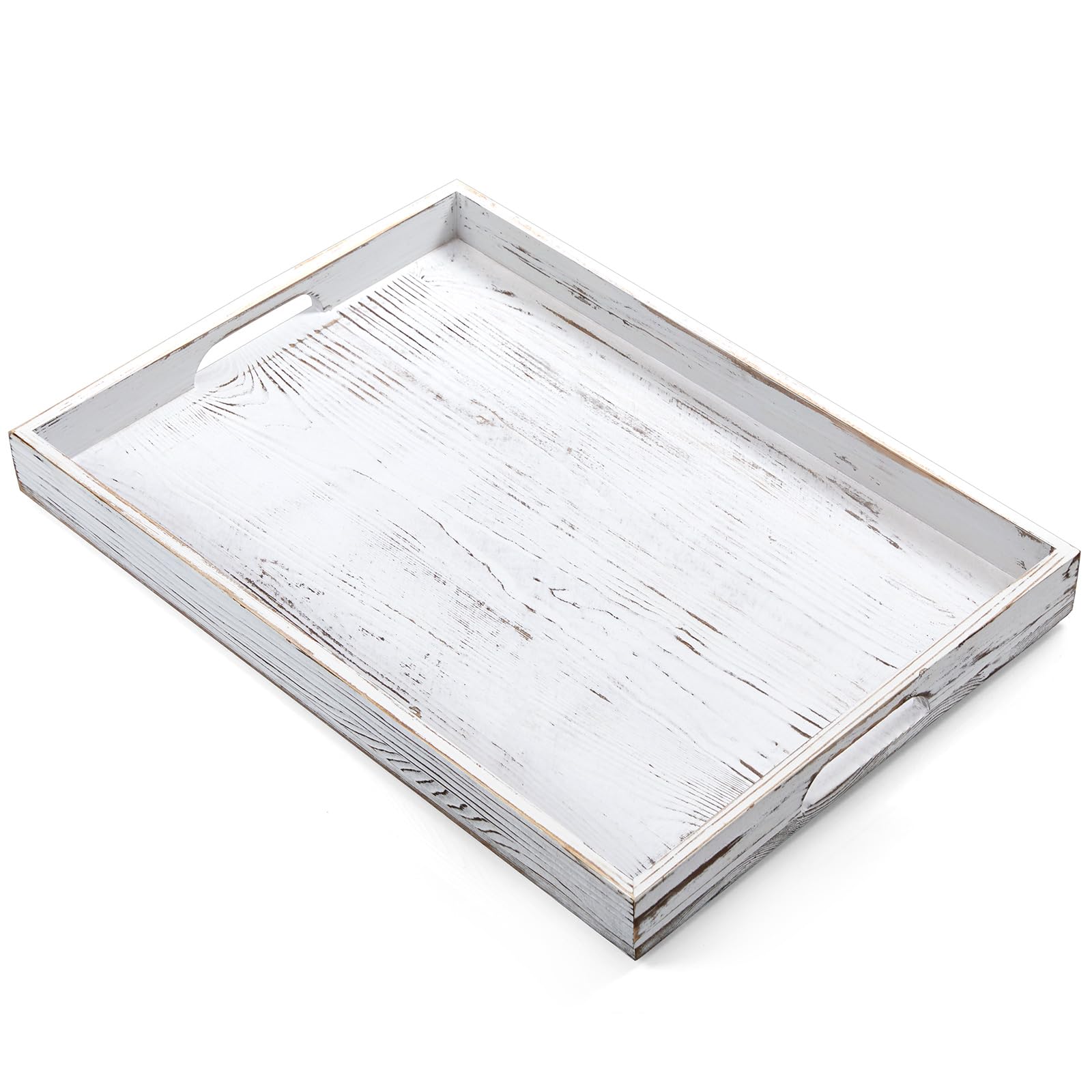 DreamKey 17 inch rustic white serving tray with handles, ideal for easy serving.