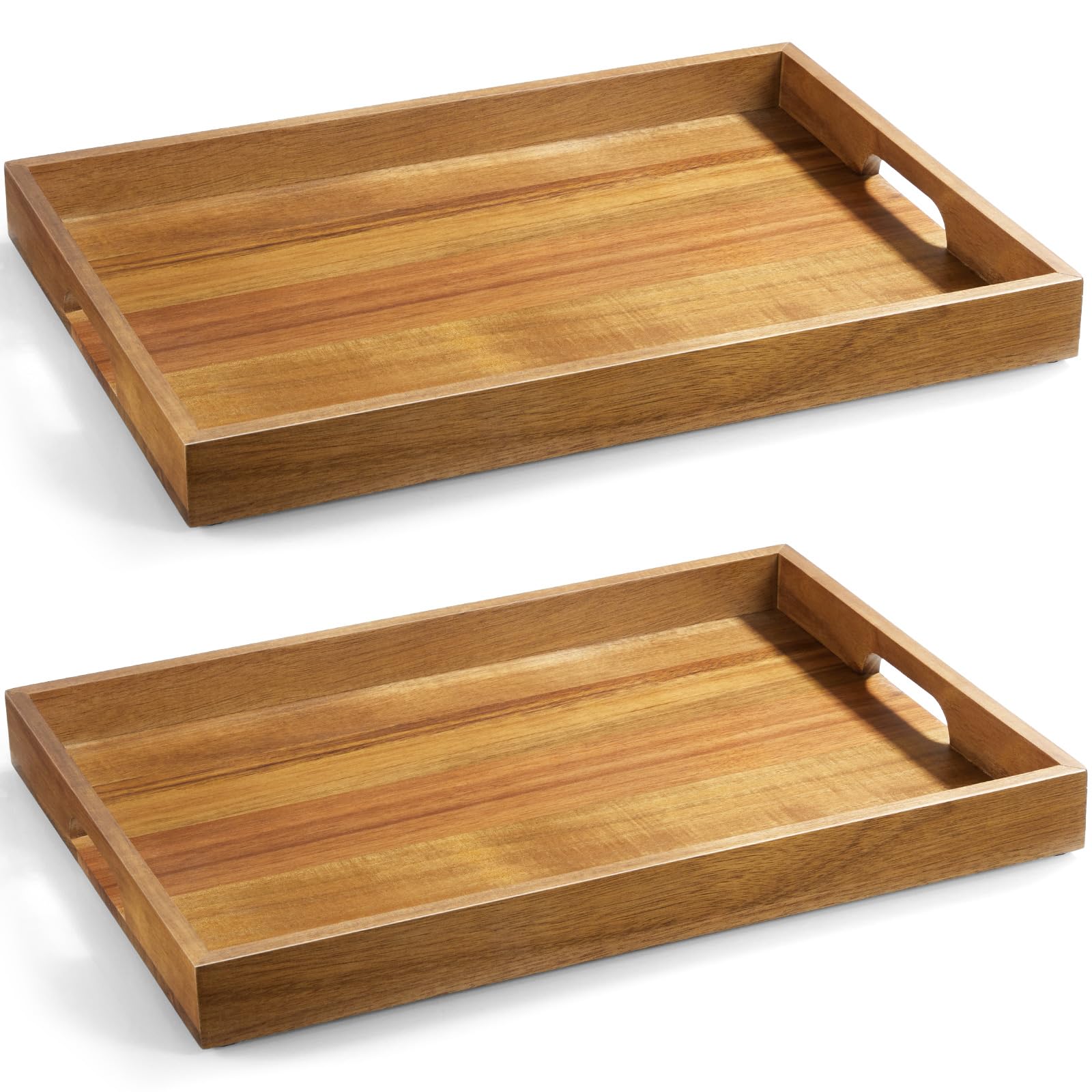 Dreamkey 17-inch acacia wood tray with handles for breakfast in bed.