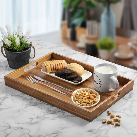 DreamKey acacia wood serving tray, top view, shows sturdy craftsmanship.