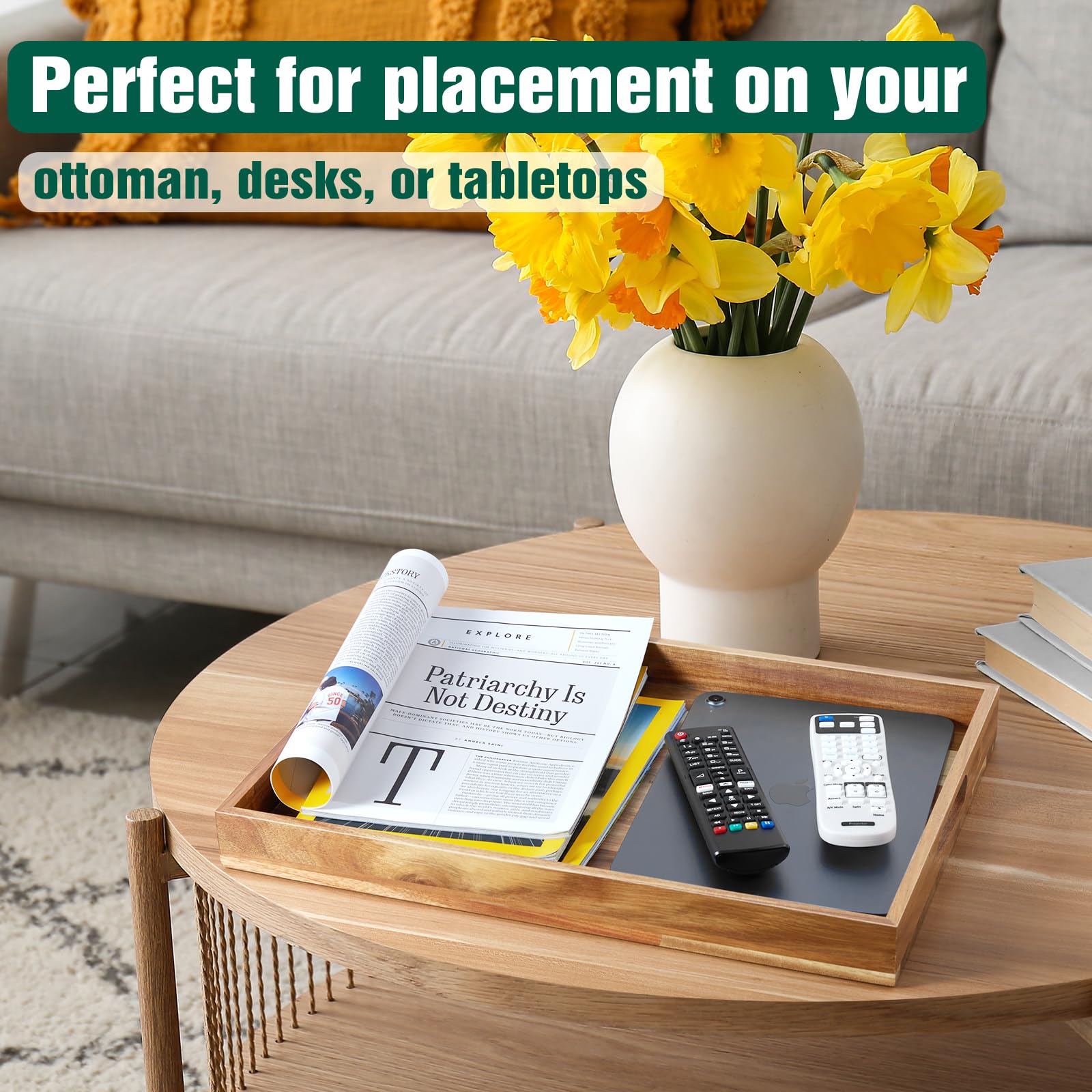 DreamKey serving tray with ergonomic handles for easy transport.