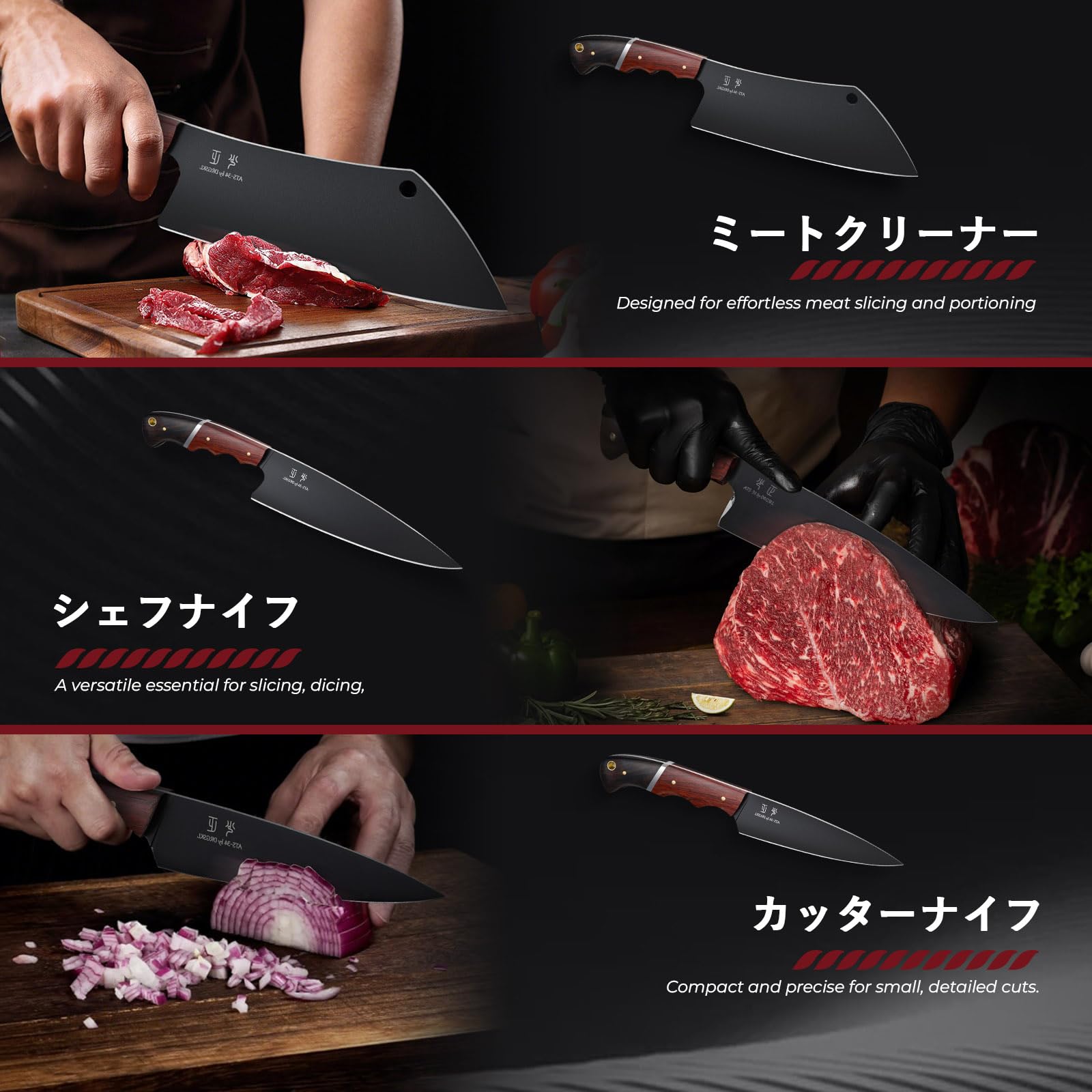 DRGSKL chef knife edge close-up highlighting sharpness and craftsmanship.