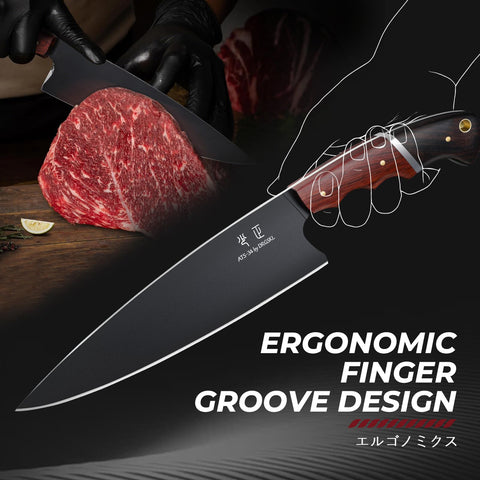 DRGSKL walnut handle ergonomic grip for comfortable long prep sessions.