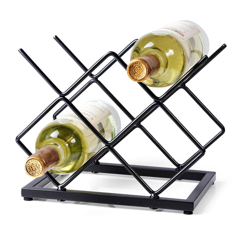 Drincarier countertop wine rack holds five standard bottles on a gold finish