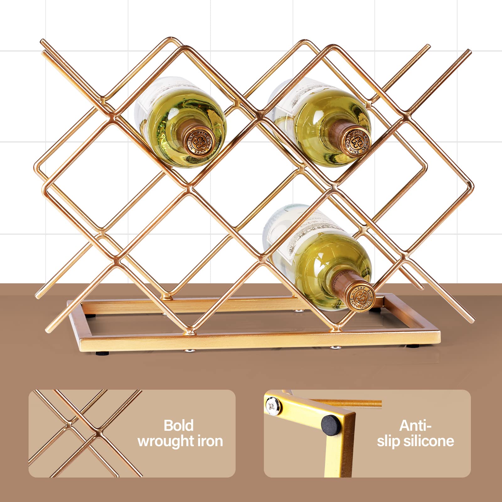 Drincarier gold metal rack features a rust-resistant finish for lasting shine.