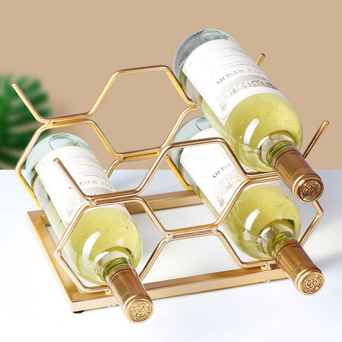 Drincarier gold metal wine stand brings timeless style to pantry.