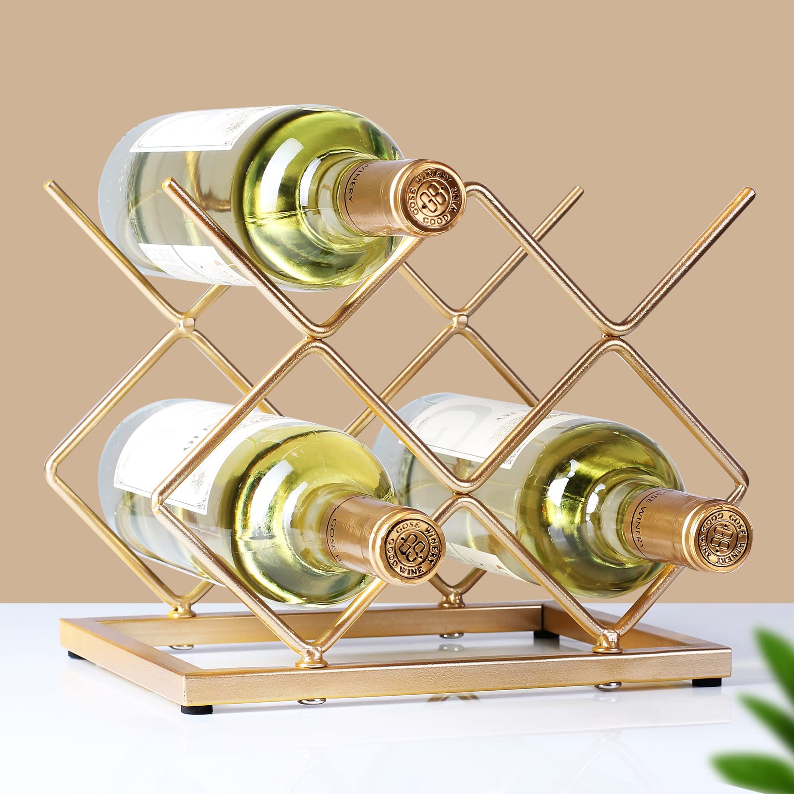 Drincarier kitchen counter display wine rack in gold for quick access.