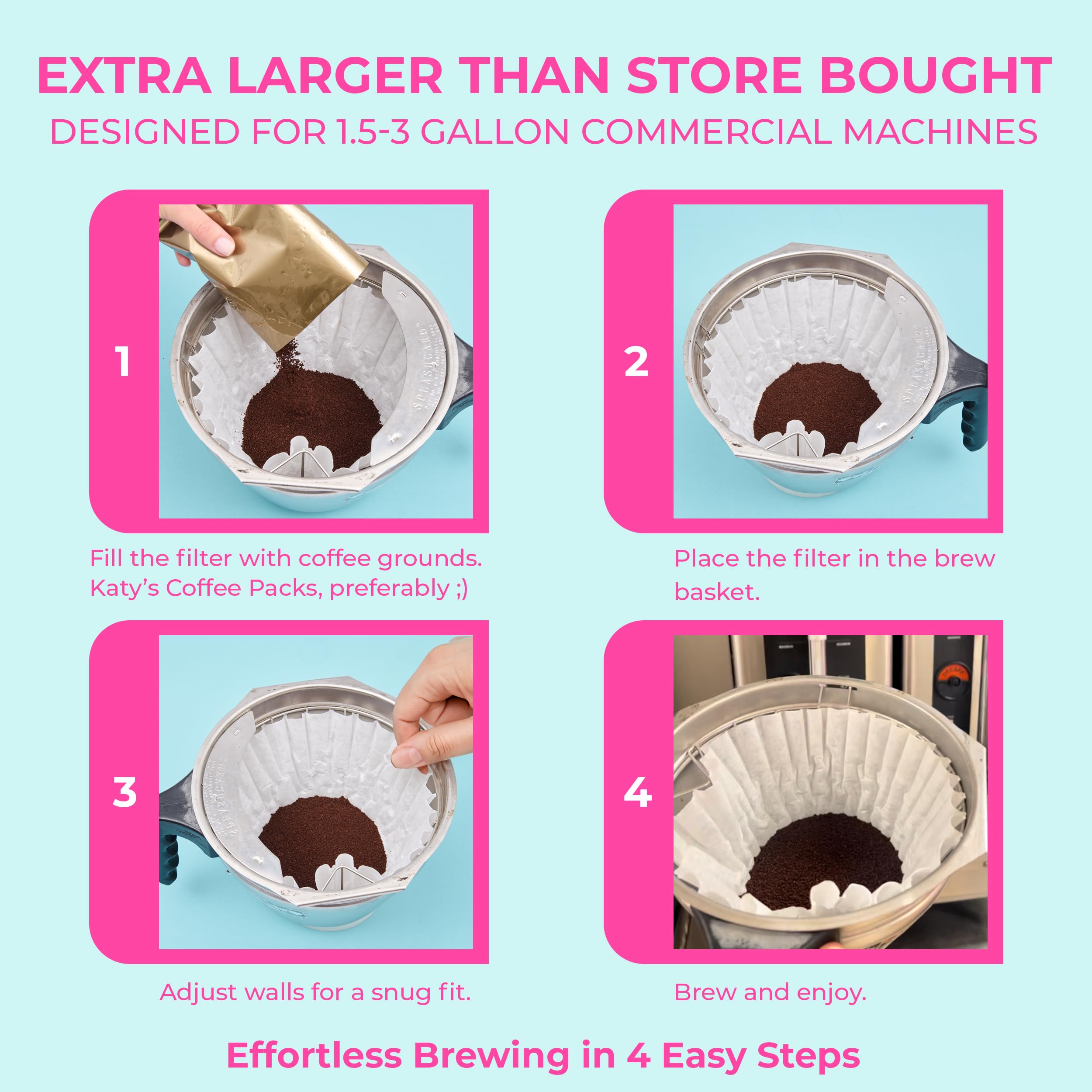 Drink Katy's bulk-pack filters save storage space and reduce restocking trips.