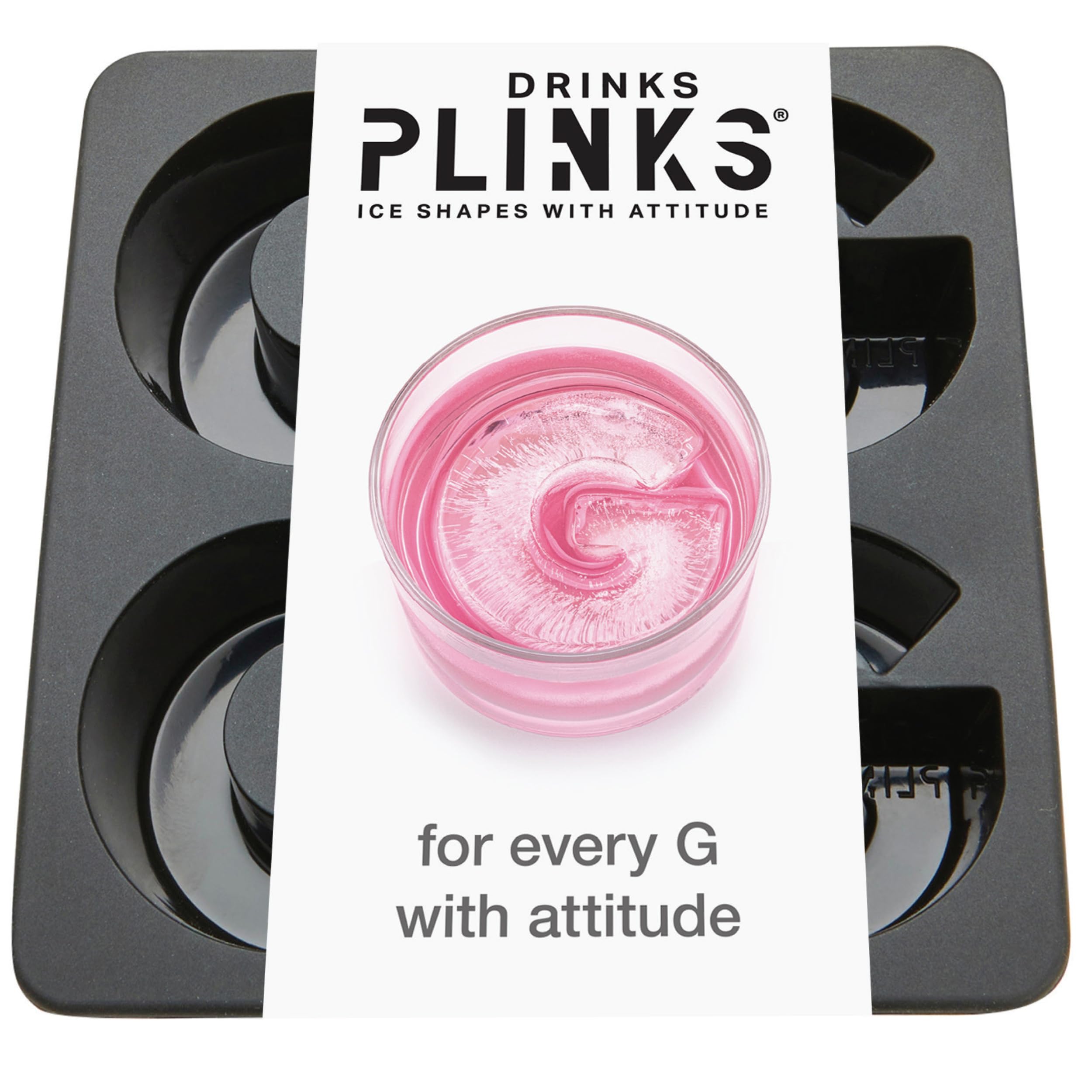 DrinksPlinks Letter G ice cube tray top view with bold monogram cubes for stylish cocktails.