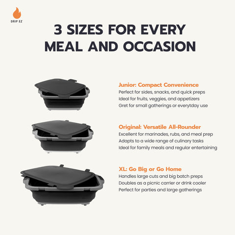 Drip EZ Collapsible BBQ Prep Tubs with cutting board lid, sandstone, convenient prep set.