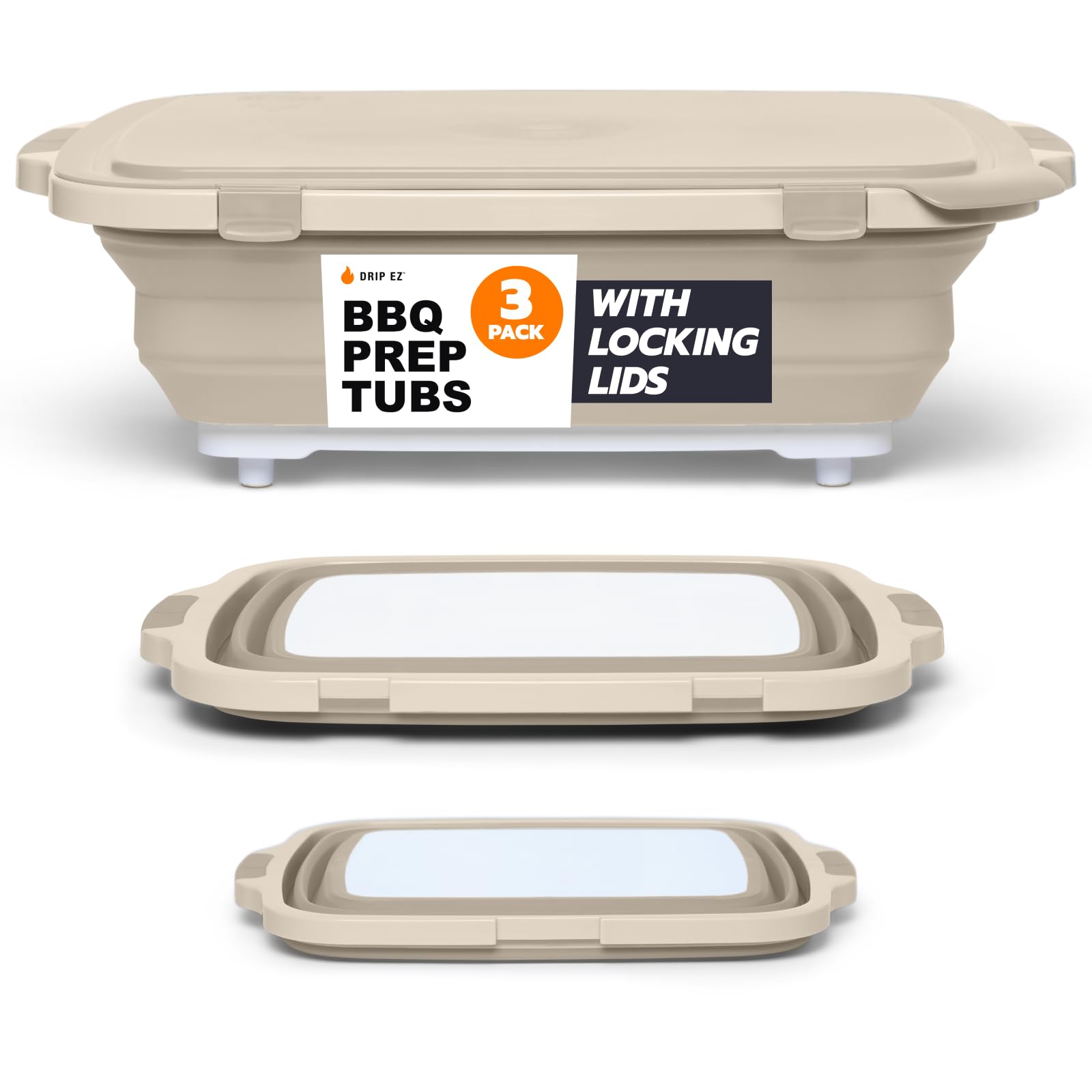Drip EZ Collapsible BBQ Prep Tubs JR in sandstone, ideal for compact marinating and meal-prep.