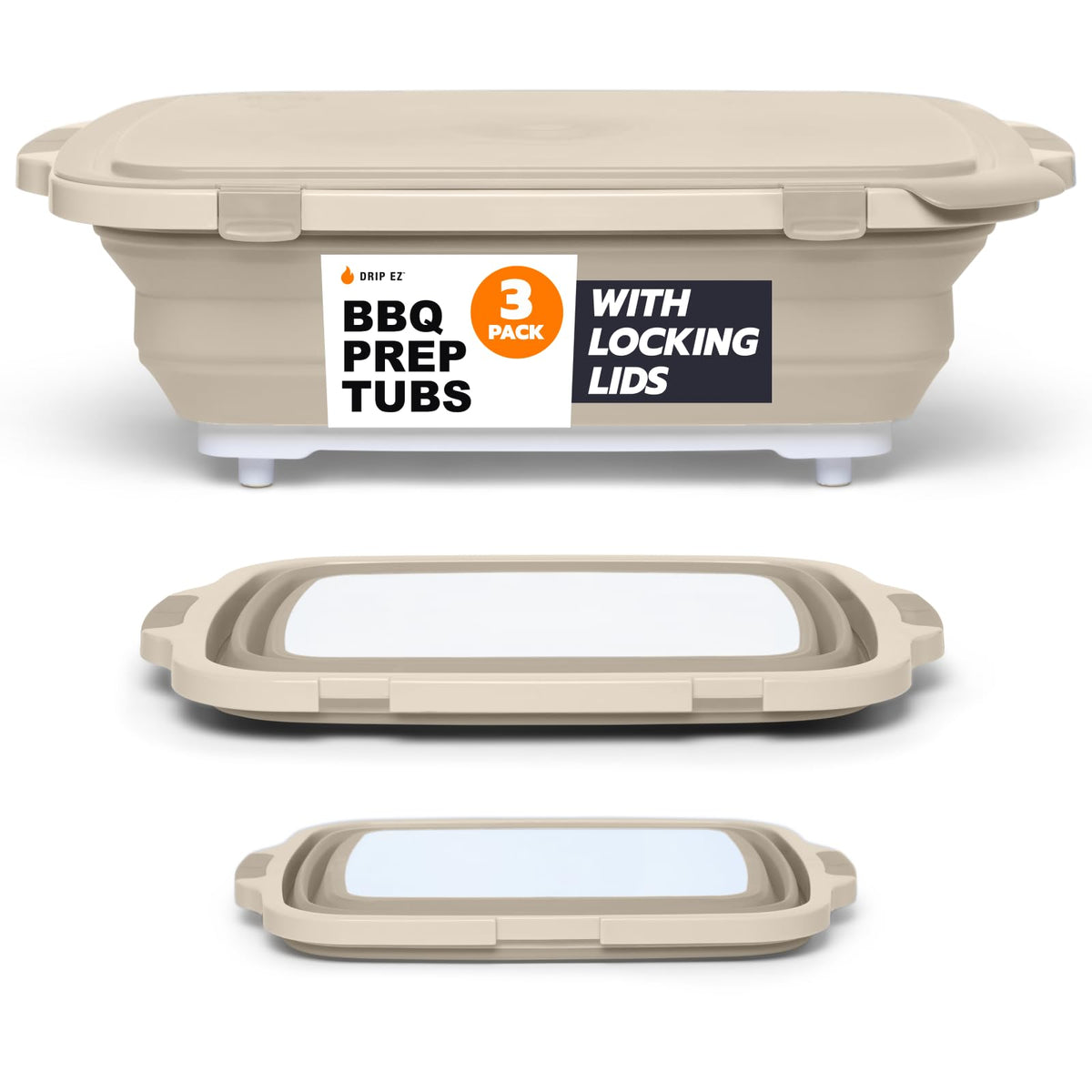 Drip EZ Collapsible BBQ Prep Tubs JR in sandstone, ideal for compact marinating and meal-prep.
