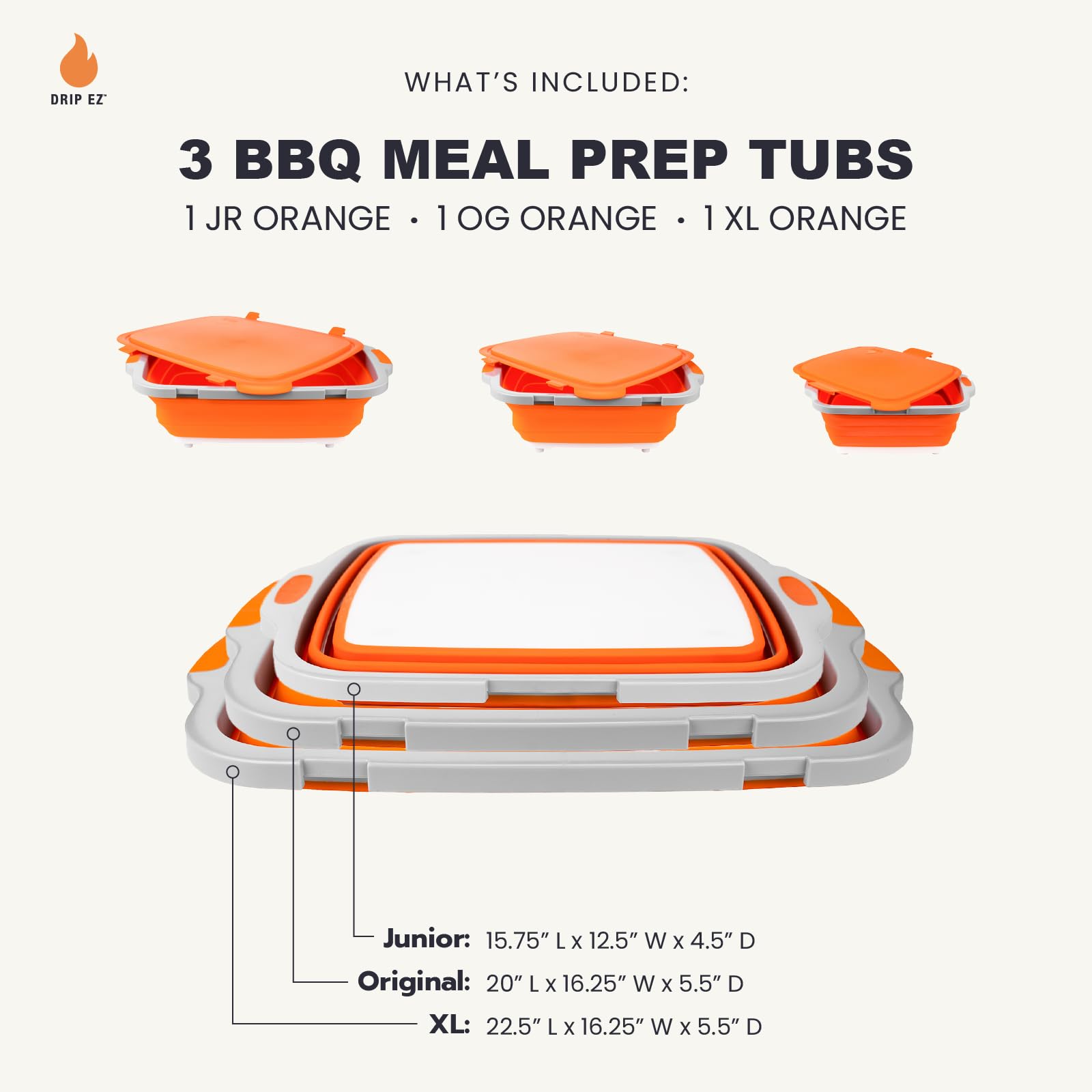 Drip EZ Original prep tub with cutting board and lid, ideal for marinades and prep.