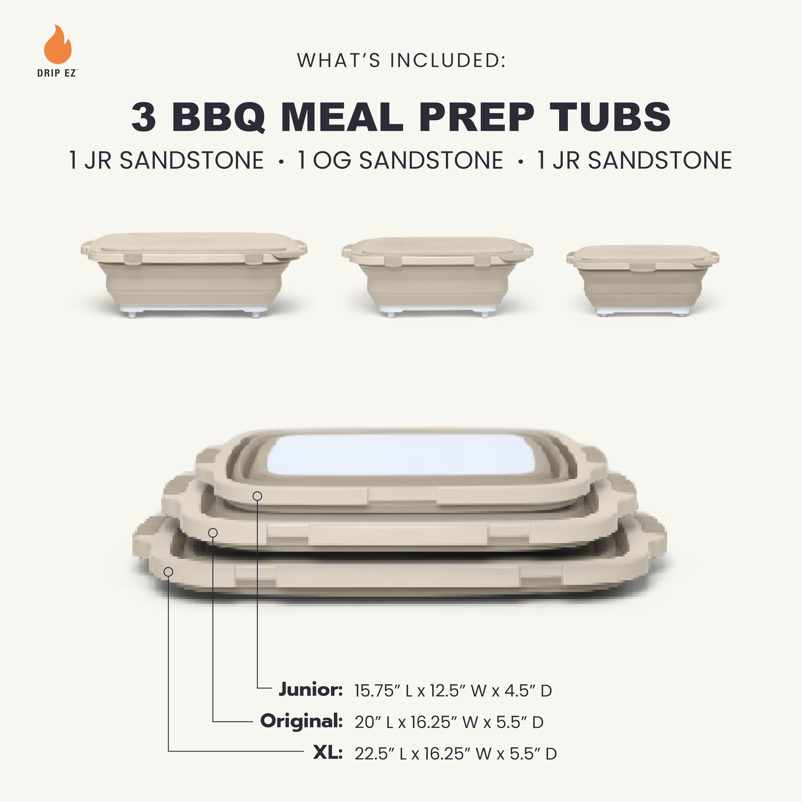 Drip EZ Collapsible BBQ Prep Tubs OG in sandstone, great for organized batch marinating.