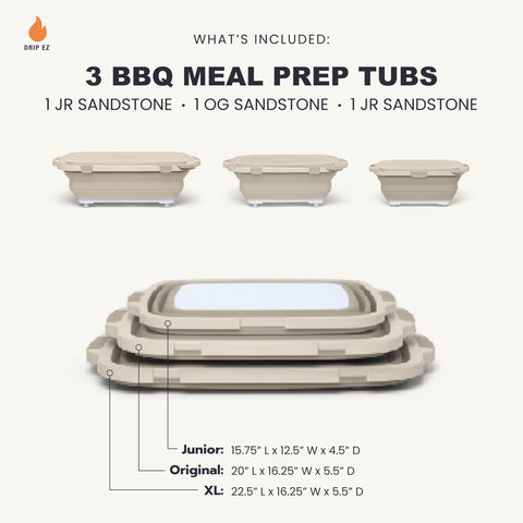 Drip EZ Collapsible BBQ Prep Tubs OG in sandstone, great for organized batch marinating.
