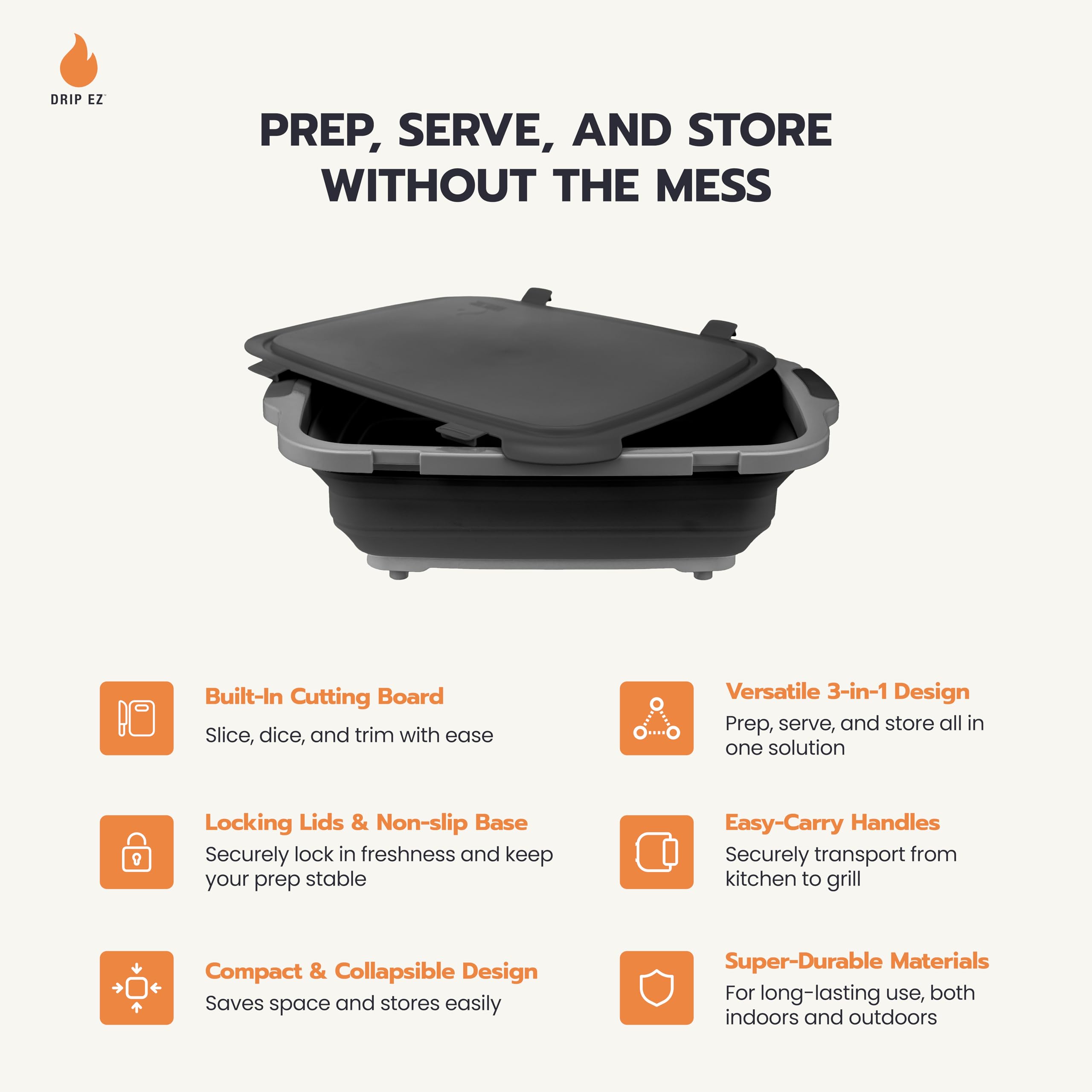 Drip EZ Collapsible BBQ Prep Tubs XL in sandstone, spacious storage for large cuts.