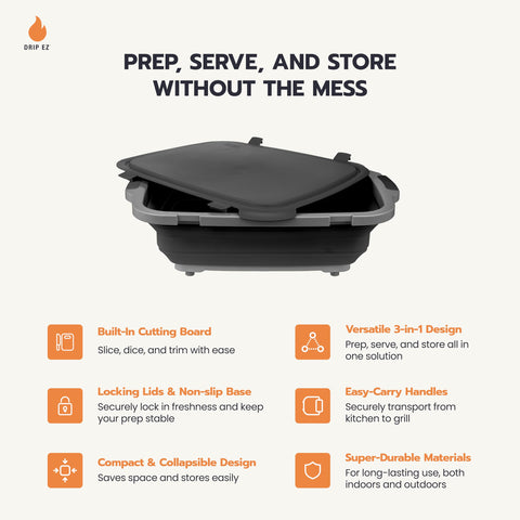 Drip EZ Collapsible BBQ Prep Tubs XL in sandstone, spacious storage for large cuts.