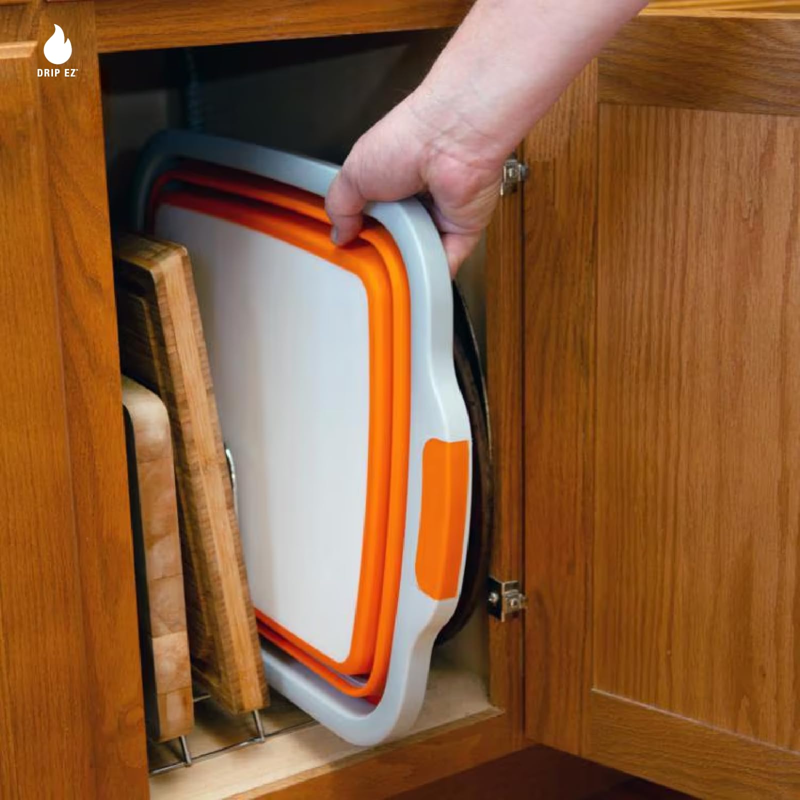 Drip EZ orange 3-piece set image showcases versatile sizes for meal prep.