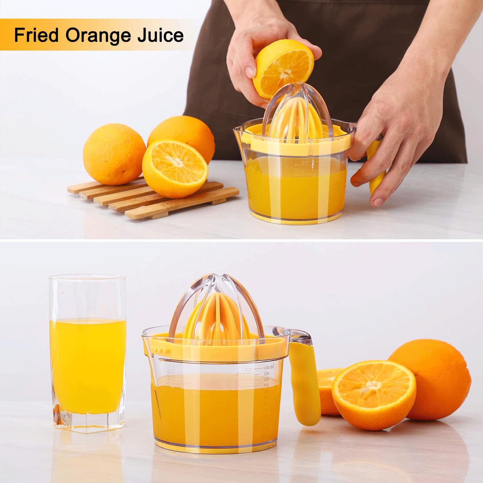 Drizom Citrus Juicer measuring cup showing 20 oz capacity.