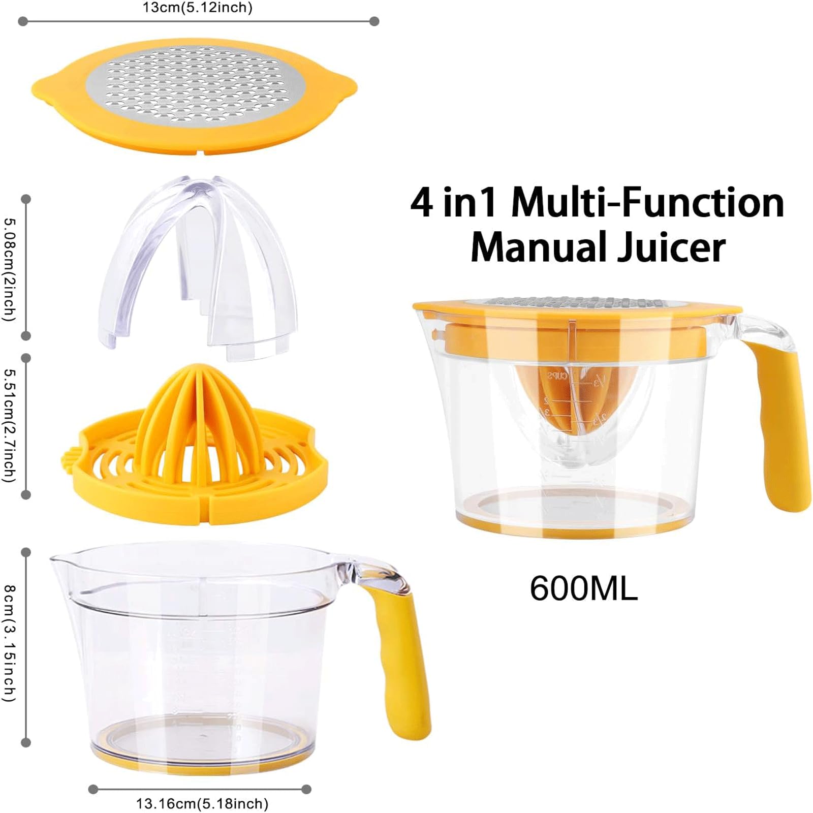 Drizom Citrus Juicer orange juice extraction with built-in cup.