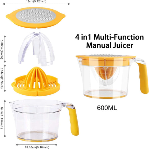 Drizom Citrus Juicer orange juice extraction with built-in cup.