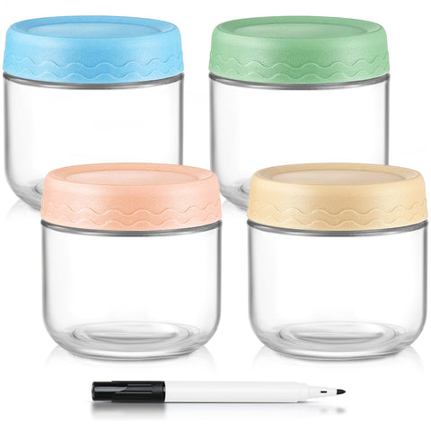 DRKIO 10oz overnight oats jars show clear glass and organized jar setup for easy meal prep.