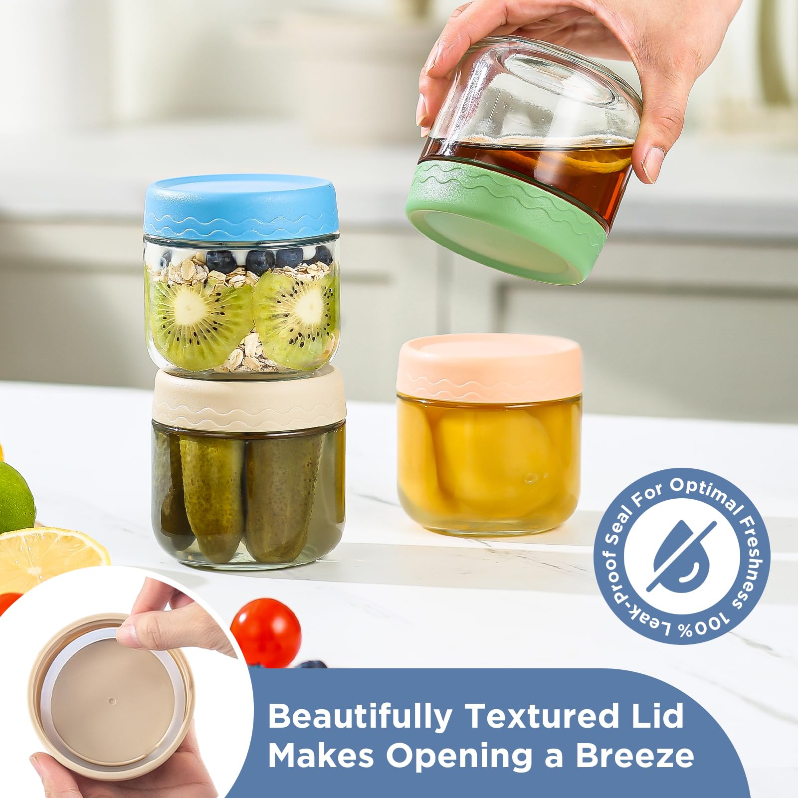 DRKIO airtight lids keep contents fresh and leak-free during travel.