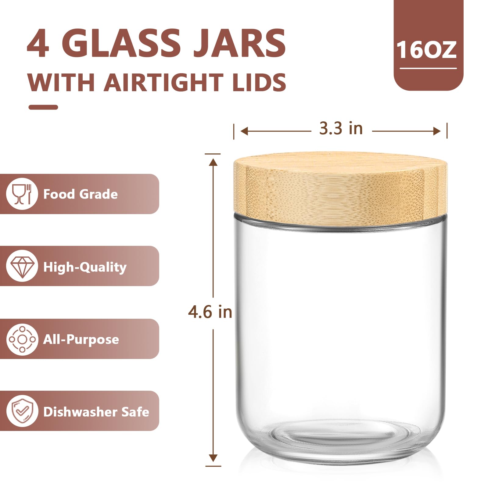 DRKIO glass jar set with bamboo lids, ideal for meal prep and storage.