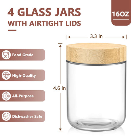 DRKIO glass jar set with bamboo lids, ideal for meal prep and storage.