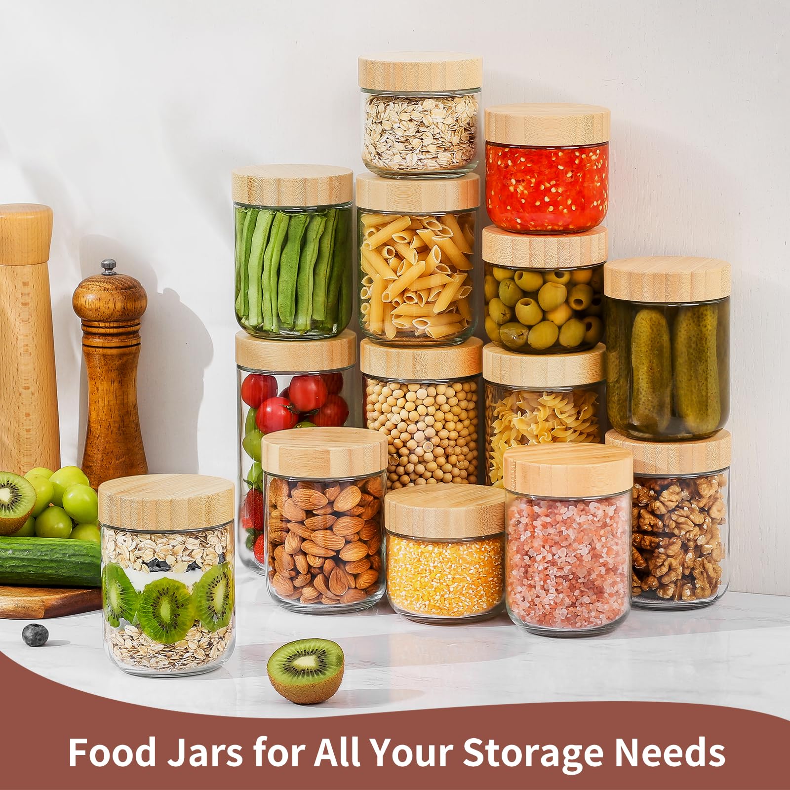 DRKIO jars on shelf display organized kitchen storage solutions.