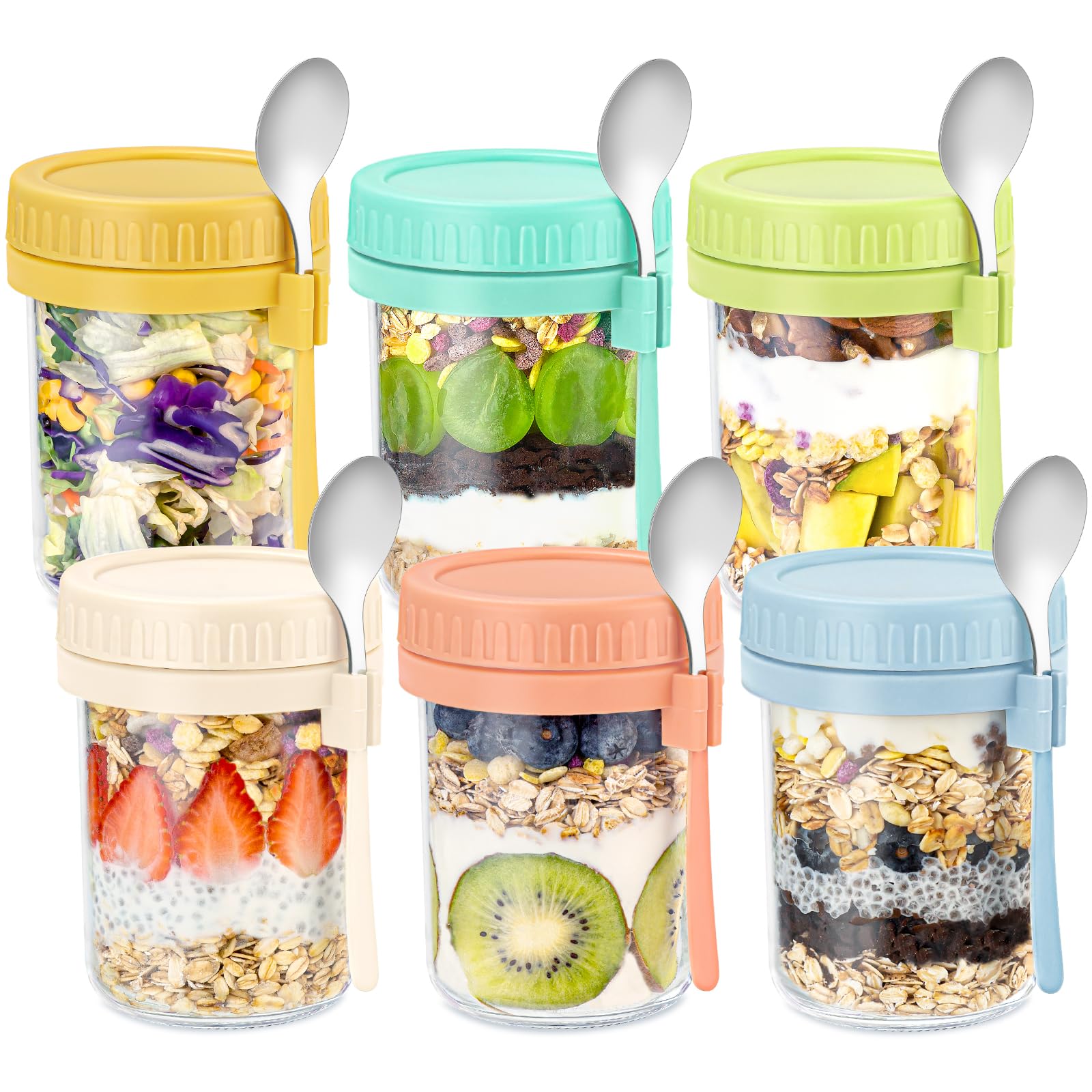 DRKIO overnight oats jar with lid and spoon for easy meal prep