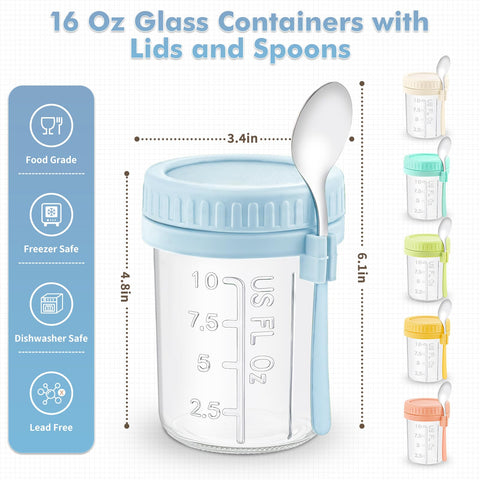 DRKIO glass oats container with airtight lid and spoon holder for on-the-go