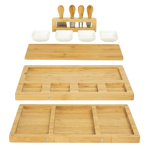 drmvalg slates and ceramic bowls display a variety of goodies