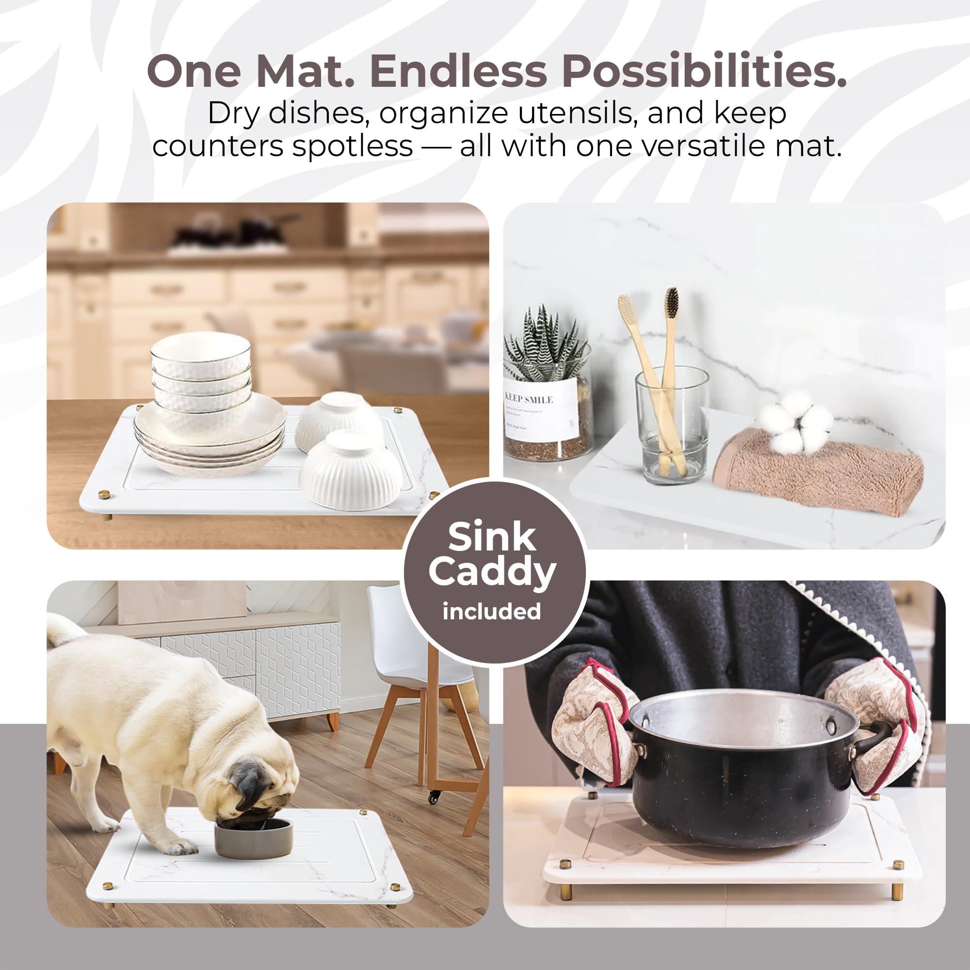 Dropereum mat is heat resistant up to 450°F for hot pot placement.