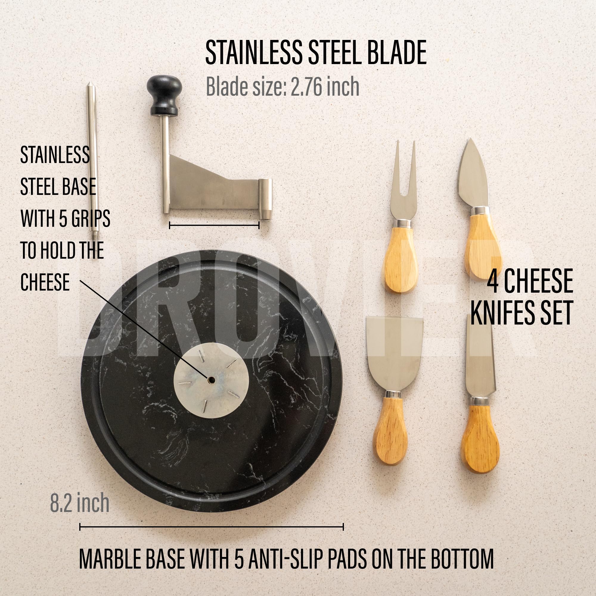 Drovier Girolle cheese shaver in action for delicate curls.