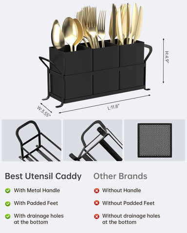 DRPORONYN silverware caddy shows durable metal construction for long-term countertop use.