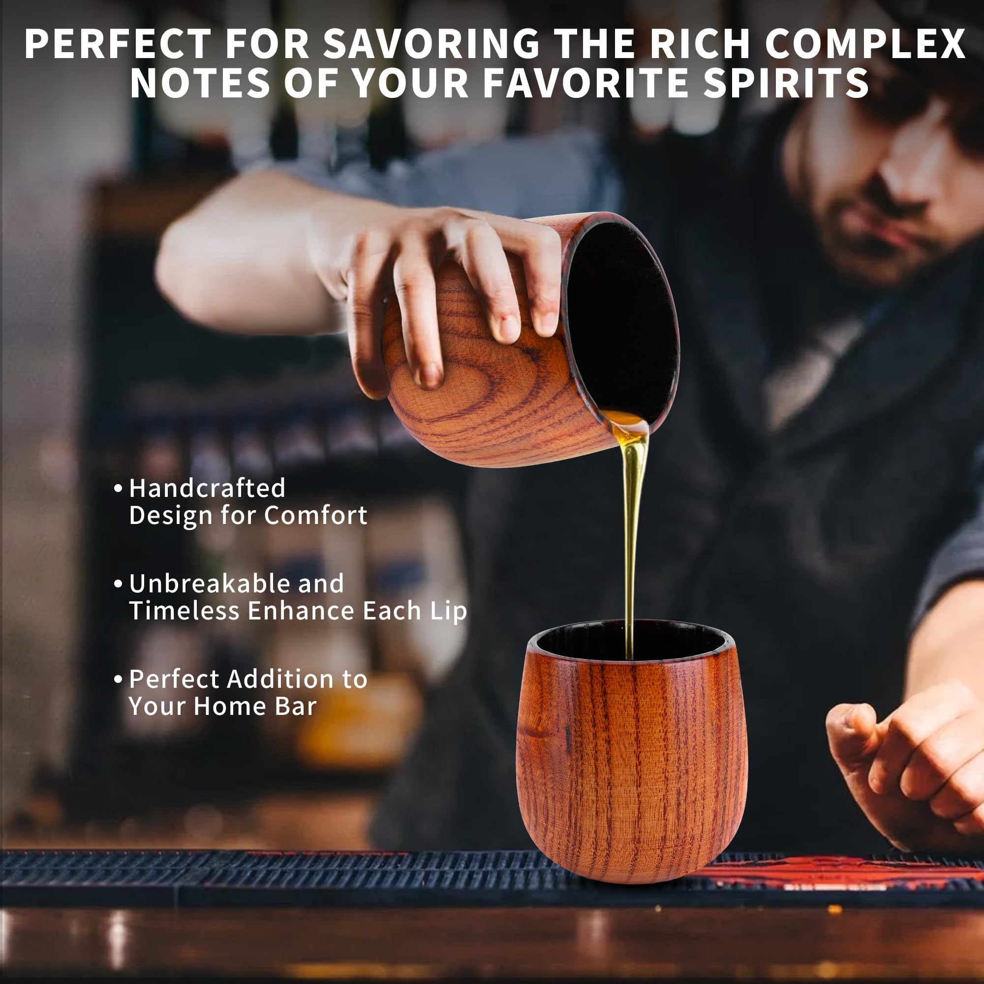 Drtenvd oak whiskey tumbler with insulation preserves temperature during drinking.