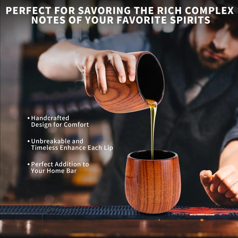 Drtenvd oak whiskey tumbler with insulation preserves temperature during drinking.