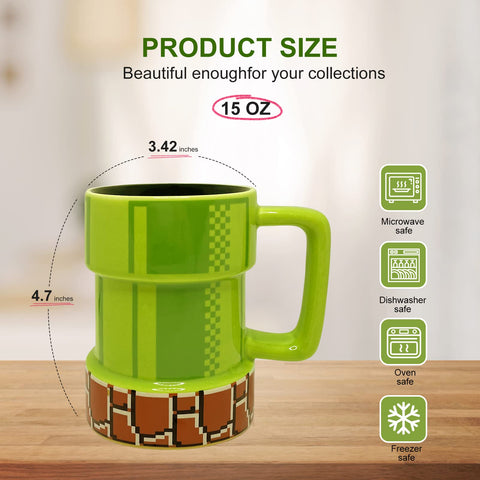 Drtupe Super Mario Warp Pipe Mug handle close-up; ergonomic grip for easy sipping.
