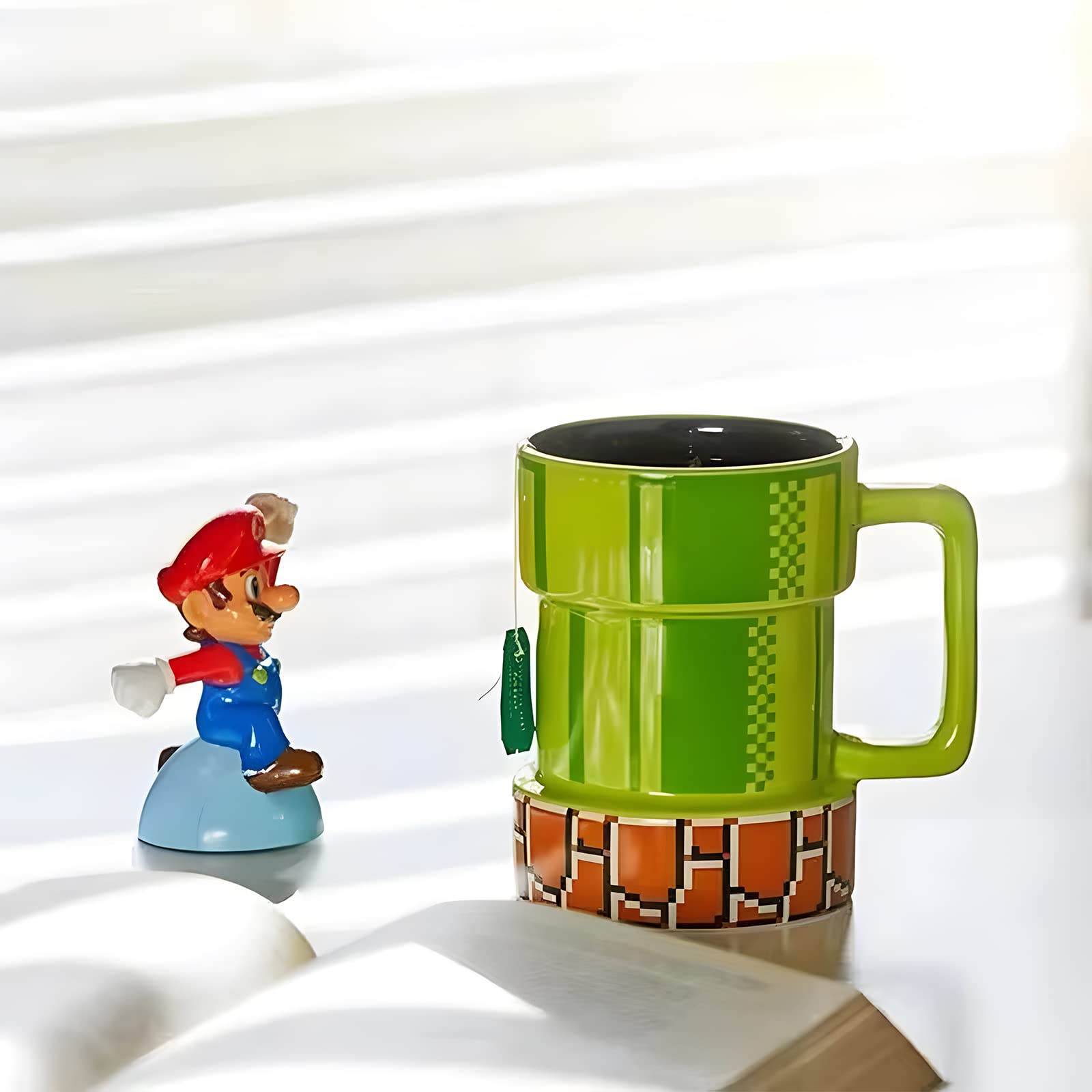 Drtupe Super Mario Warp Pipe Mug side view; vibrant gamer-inspired design.