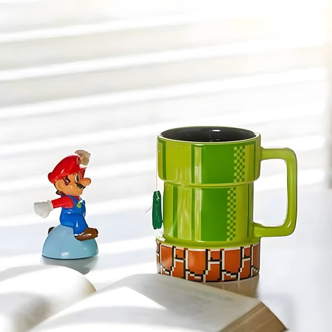 Drtupe Super Mario Warp Pipe Mug side view; vibrant gamer-inspired design.