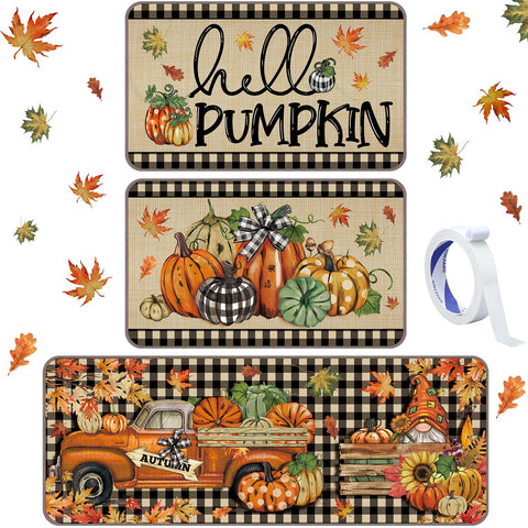 Drydiet pumpkin-gnome kitchen mat in buffalo plaid adds autumn charm and floor protection.