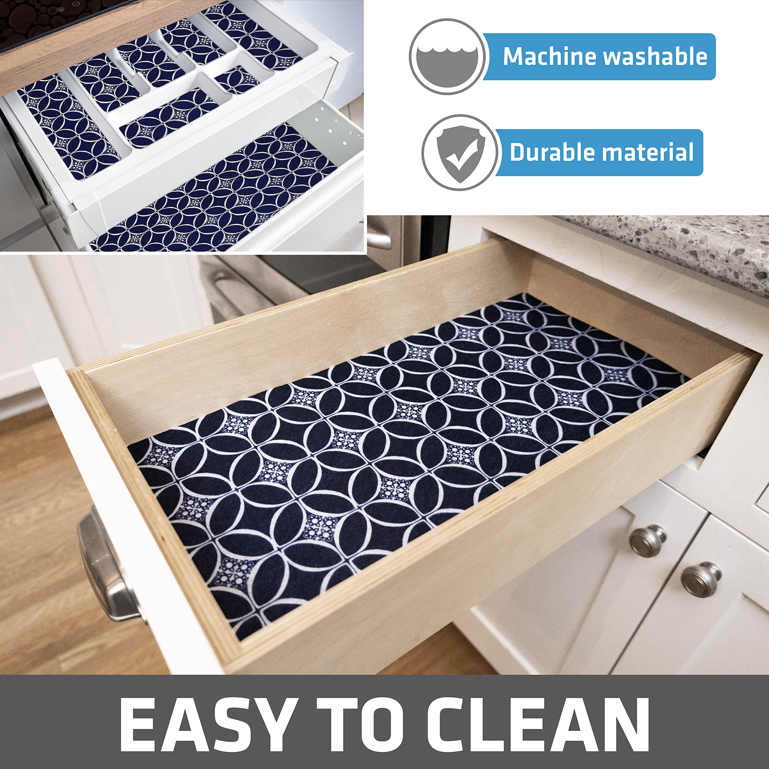 Drymate Indigo machine-washable material cleans quickly for long-lasting freshness.