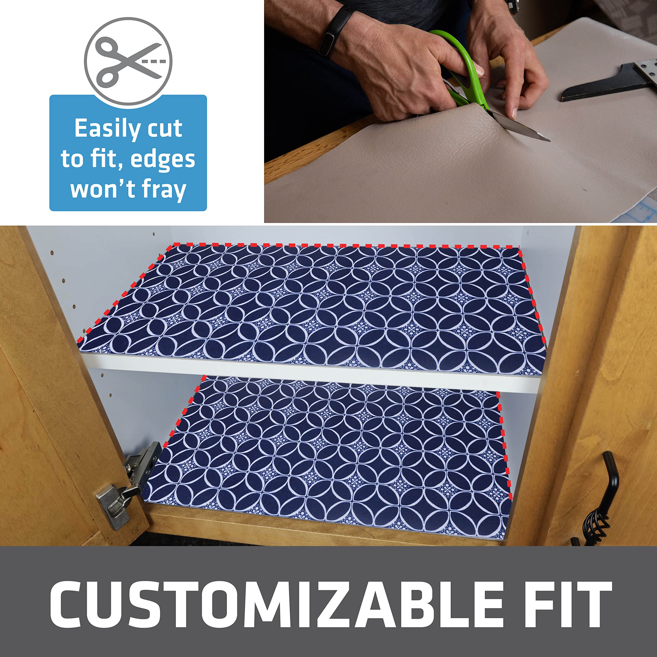 Drymate Indigo slip-resistant backing keeps liners in place during use.
