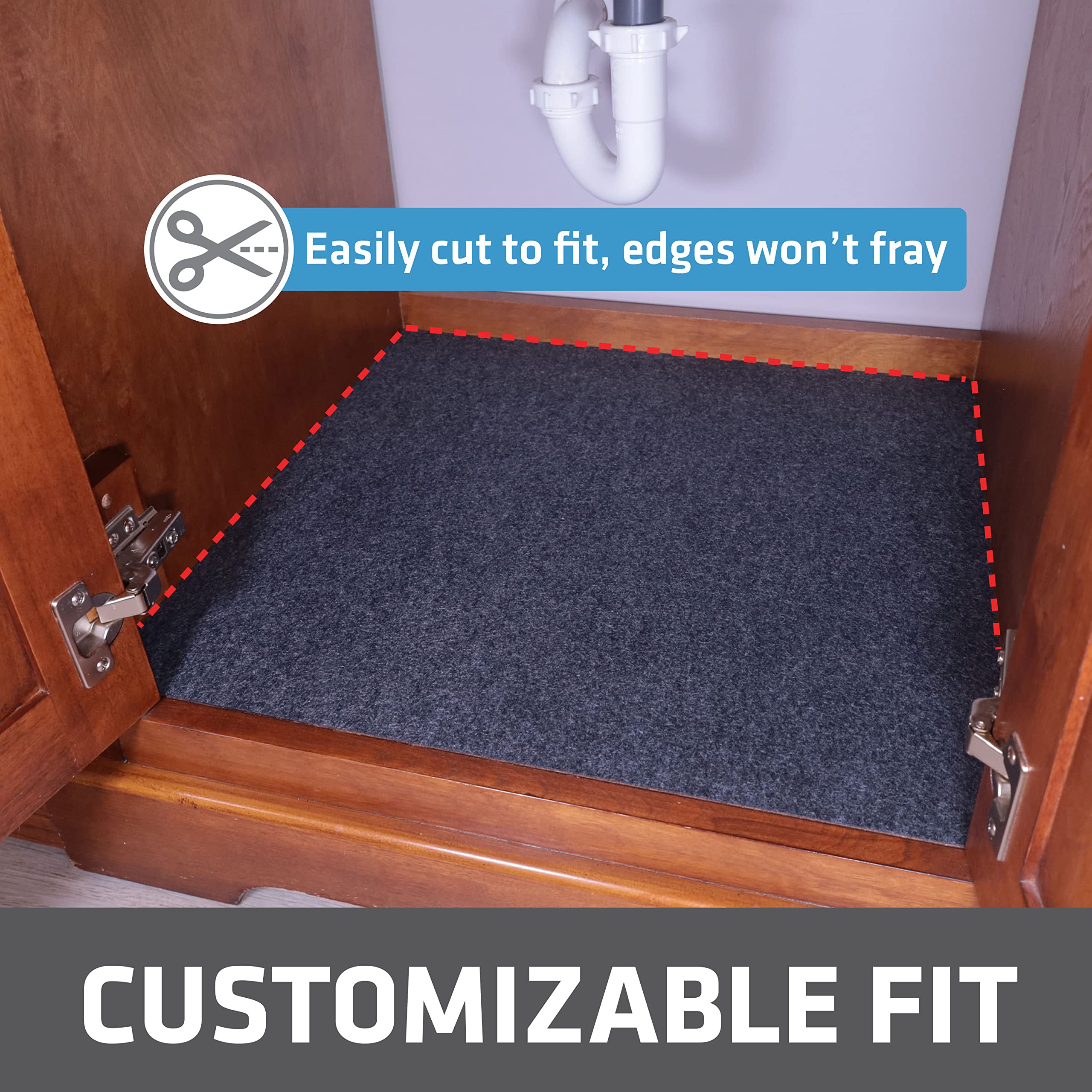 Drymate Premium XL under-sink mat charcoal cut-to-fit for a custom cabinet guard.