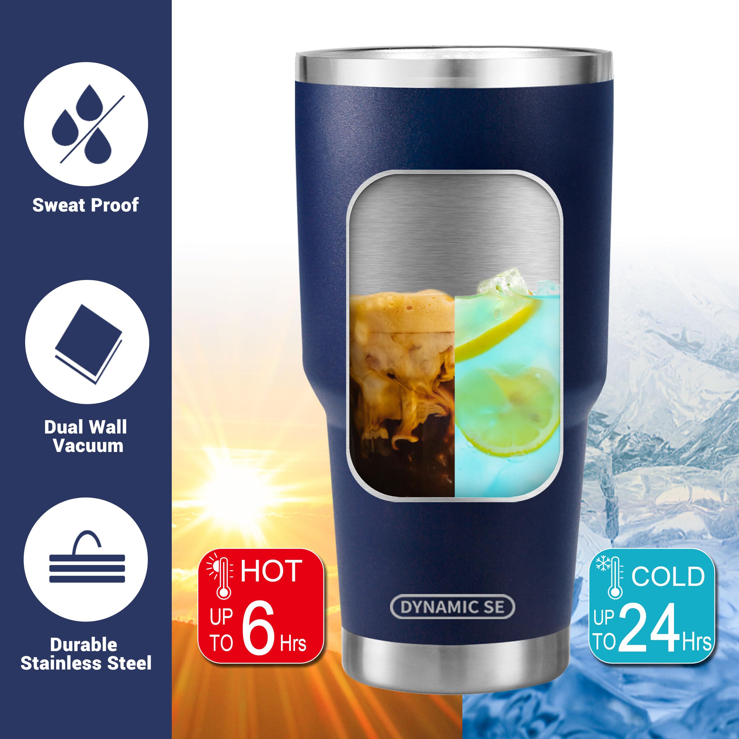D·S navy tumbler no sweat design keeps hands dry and grip comfortable.