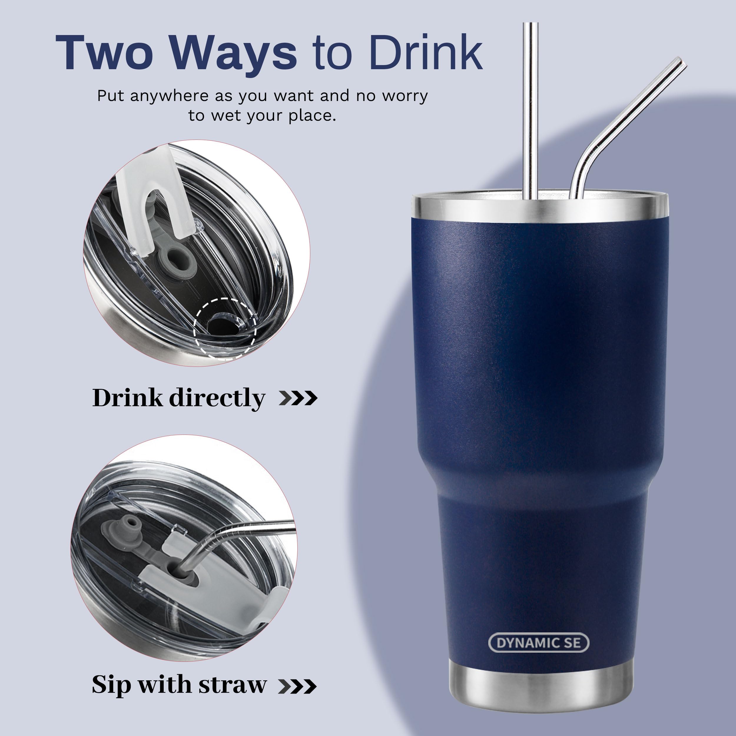 D·S straw cleaning brush included for quick maintenance of the tumbler.
