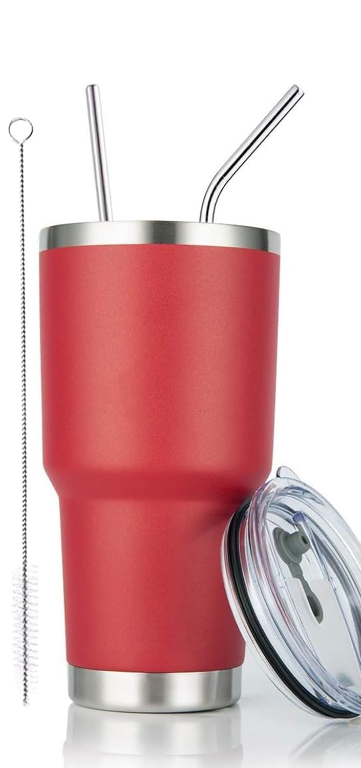 D·S 30oz red tumbler with double-wall insulation for temperature retention