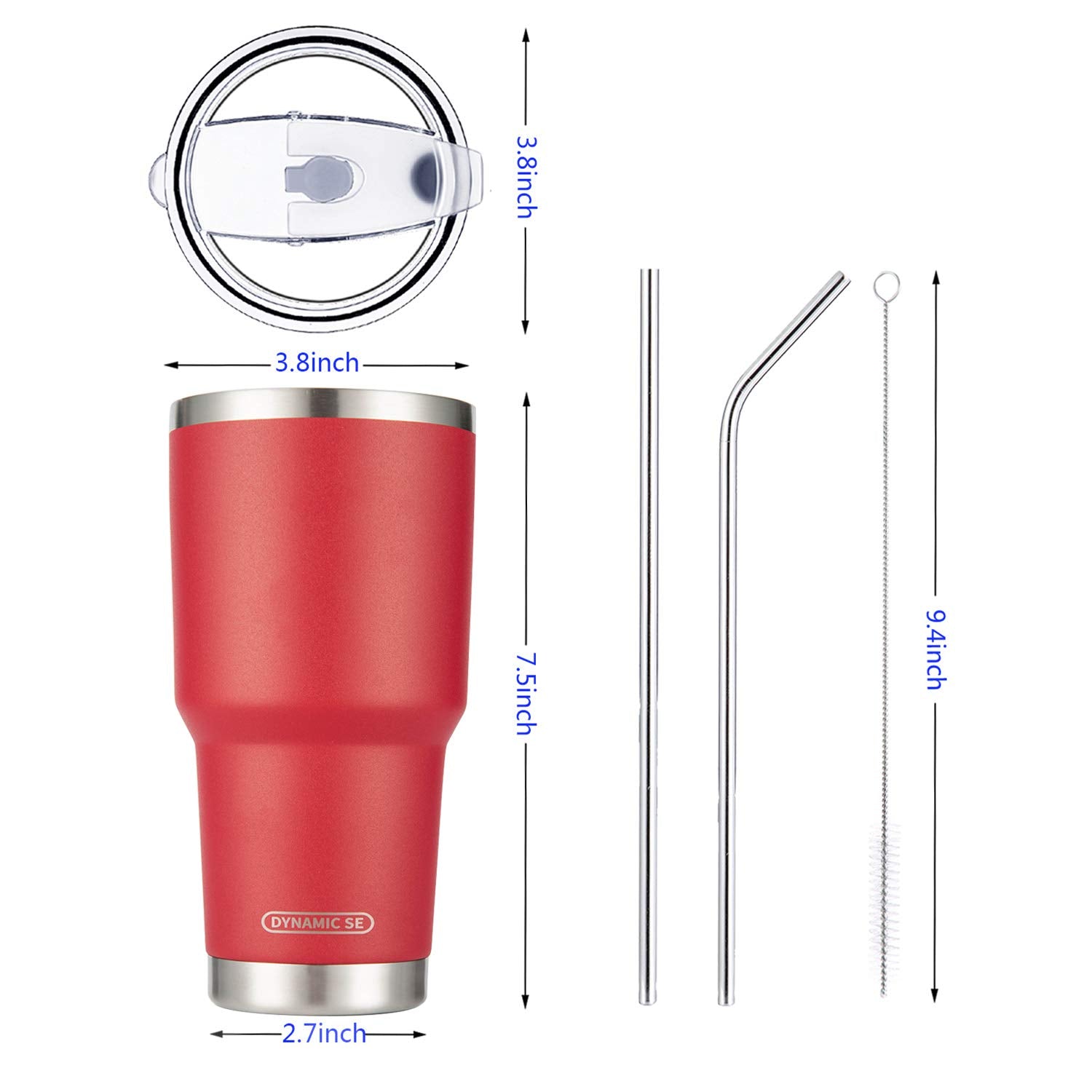 D·S 30oz red tumbler showing leak-proof lid for mess-free sipping