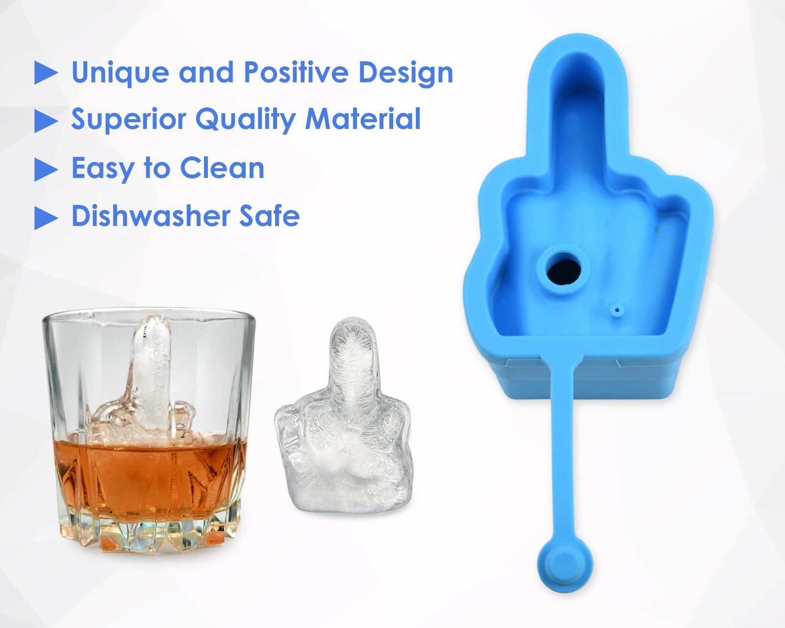 DS Middle Finger Ice Cube Mold works well with whiskey, cocktails, and coffee.